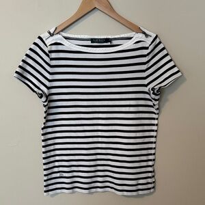 Ralph Lauren Black and White Striped Short Sleeve Boatneck Tee